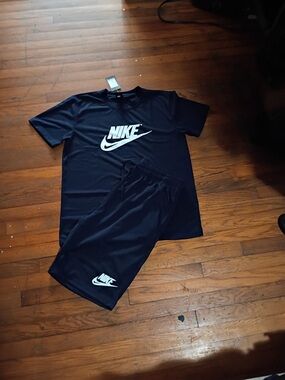 Nike Navy Athletic Tee and Shorts Set with White Logo